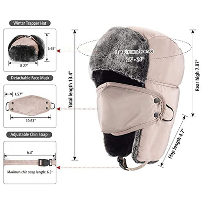 mysuntown Winter Hats for Women Men Trapper Ushanka Hat with Ear Flaps - color: Taupe Beige