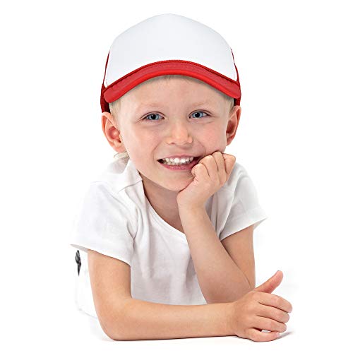 DALIX Youth Trucker Hat Mesh Cap 12 Pack Dozen Bulk - color: Red and White