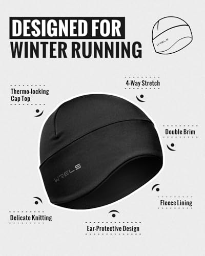 WRELS Thermal Running Skull Cap with Ear Flaps - Winter Hat for Men & Women, Windproof Athletic Beanie Helmet Liner - color: Women-black