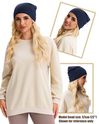vidsel 100% Cotton Slouchy Beanie for Women Men, Thin Beanies Winter Hat - color: Navy Blue