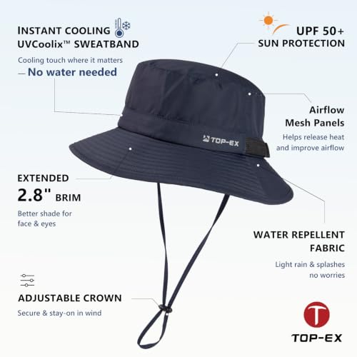 UVCoolix All-Day Comfort Bucket Sun Hat for Men Women,Lightweight Wide Brim UV Protection Boonie Outdoor,Beach,Golf - color: Navy, size: X-Large