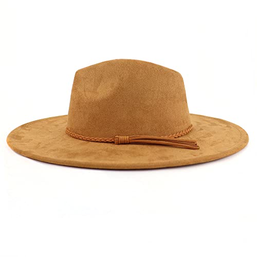 LIDHAY Big Wide Brim Fedora Hats for Women Men Western Suede Hat Large Felt Panama Hat Rancher Hat - color: Khaki