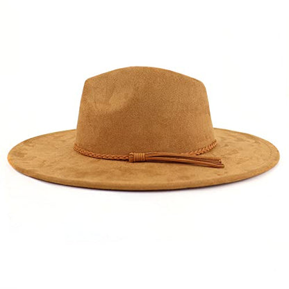 LIDHAY Big Wide Brim Fedora Hats for Women Men Western Suede Hat Large Felt Panama Hat Rancher Hat - color: Khaki