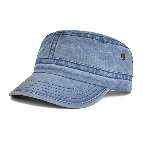 VOBOOM Men Washed Cotton Cadet Army Cap Vintage Flat Hat - color: Navy