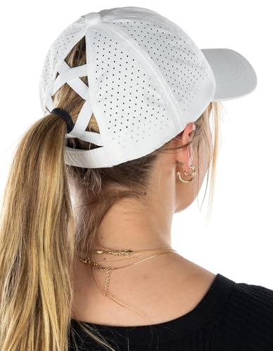 Women Criss Cross Ponytail Hat Mesh Quick Drying Baseball Cap High Messy Bun Ponycap Lightweight Outdoor Sports Hat - color: New White