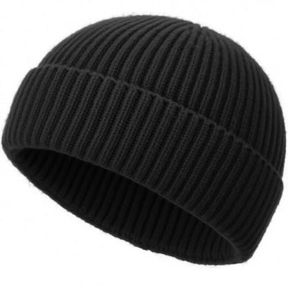 Wool Fisherman Beanies for Men Knit Fall Winter Beanie Hat Skull Cap - color: Black