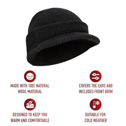 Rothco Genuine Watch Cap with Brim - Classic Knit Cap for Cold Weather - color: Black