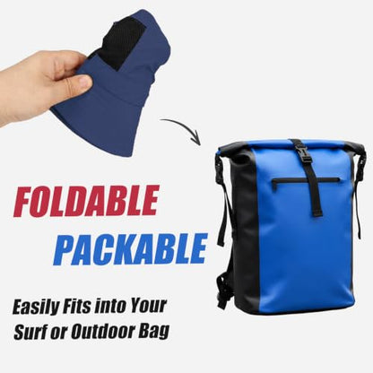 Surblue Surf Bucket Hat with Widened Chin Straps UPF 50+ Windproof Sun Hat Adjustable Packable Cap for Water Sports Surfing - color: Navy