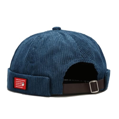 Quanhaigou Brimless Sailor Cap,Adjustable Rolled Cuff Skull Beanie Hats for Men Women - color: Corduroy Blue