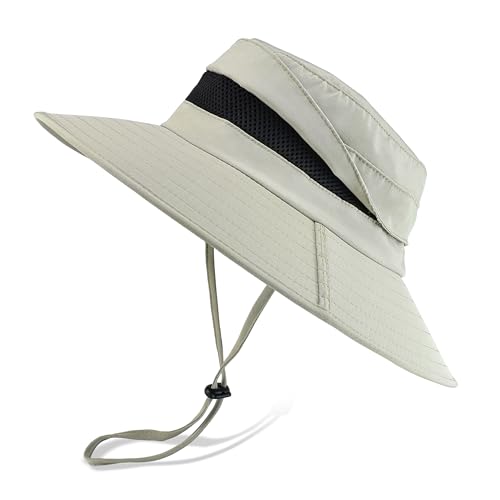 Men's UPF 50+ Waterproof Wide Brim Boonie Hat, Sun & Rain Protection - color: Beige