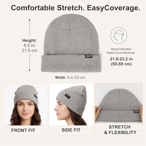 Satin Lined Winter Beanie Hats for Women Men Cotton Knitted Cuffed Knit Hat - color: Light Grey