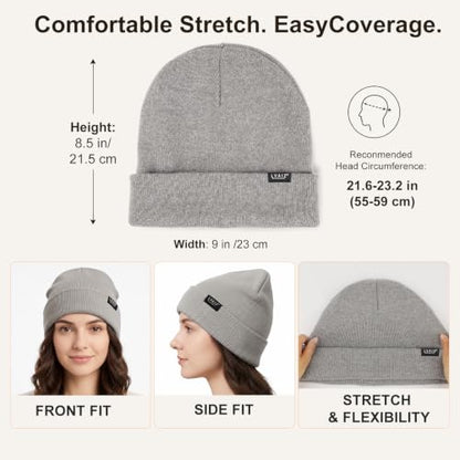Satin Lined Winter Beanie Hats for Women Men Cotton Knitted Cuffed Knit Hat - color: Light Grey