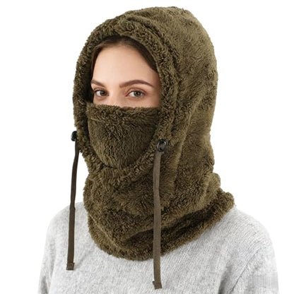 Connectyle Balaclava Hood Winter Hat for Men & Women Windproof One-Piece Fleece Hooded Scarf Ski Mask Cold Weather Hat - color: Army Green