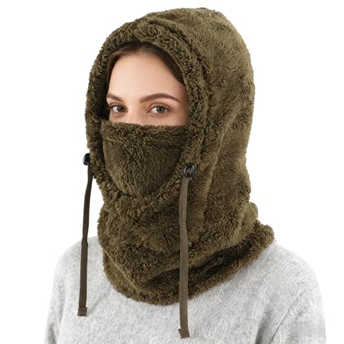 Connectyle Balaclava Hood Winter Hat for Men & Women Windproof One-Piece Fleece Hooded Scarf Ski Mask Cold Weather Hat - color: Army Green