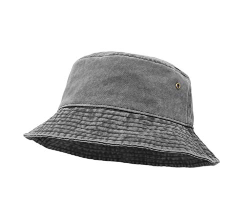 Bucket Hat, Wide Brim Washed Denim Cotton Outdoor Sun Hat Flat Top Cap for Fishing Hiking Beach Sports - color: Grey