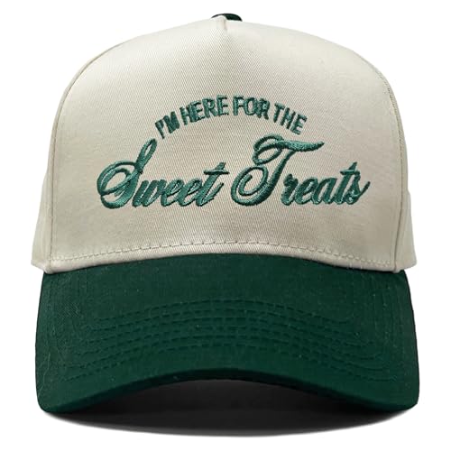 Funky Junque Adult Trucker Snapback Hat 2-Tone Baseball Cap - color: I'm Here for the Sweet Treats - Green/Beige