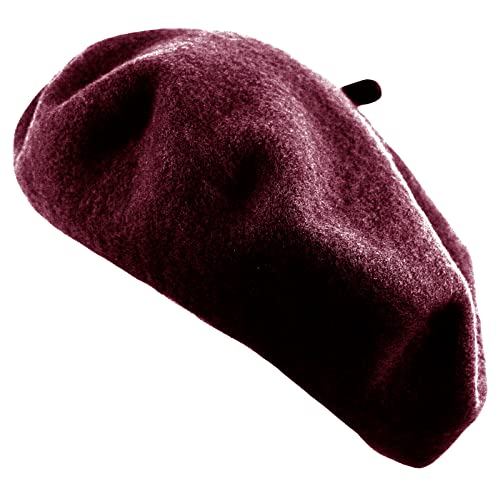 Women's French Beret Hat Solid Color Plain Wool Classic Traditional Artist Cap - color: Burgundy