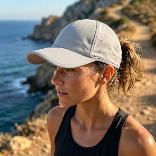 HH HOFNEN Quick Dry Baseball Hat Unstructured Athletic Golf Cap Women Men - color: 2-lightgray+pink