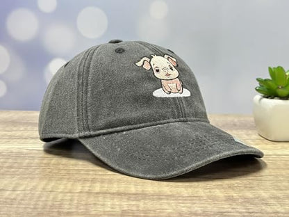 Adjustable Embroidery Animal Baseball Hat for Kid Toddler Child - color: Pig (Washed Black)