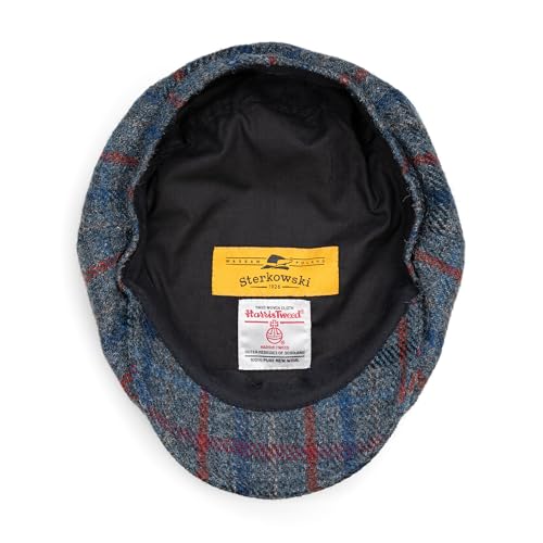 Sterkowski Shelby | 100% Harris Tweed Newsboy Cap for Men | 8 Panel Peaky Style Hat - color: Gray/Blue/Red, size: 7
