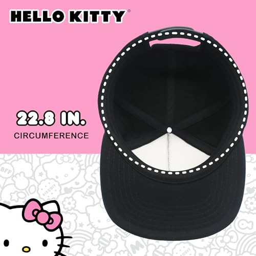 Hello Kitty Baseball Cap, Women's Snapback Hat with Flat Brim and 3D Ribbon and Ears - style: Kuromi