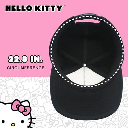 Hello Kitty Baseball Cap, Women's Snapback Hat with Flat Brim and 3D Ribbon and Ears - style: Kuromi