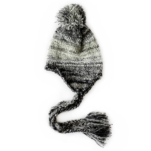yolrdiw Women's Boho Crochet Colorful Hat Tassel Braid Winter Knit Beanie with Ear Flaps Pom Pom - color: Light Grey
