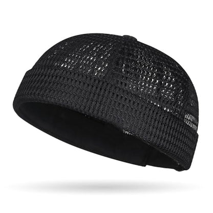 Brimless Hats for Men Breathable Brimless Docker Hat Lightweight Mesh Skull Cap Beanie Hats - color: Black