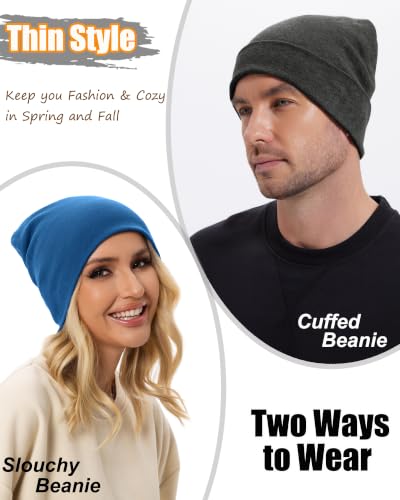 ROYBENS Thin 100% Cotton Beanie for Men Women Lightweight Slouchy Chemo Hat - color: 1pcs-blue