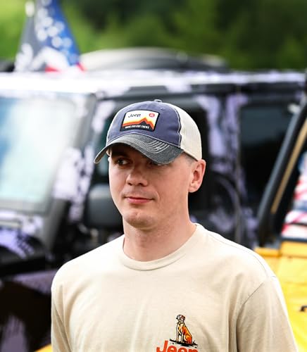 Jeep Have Fun Out There Patch Garment Washed Trucker Hat Unstructured for Men & Women - Adjustable Snapback Baseball Cap - color: Navy Blue