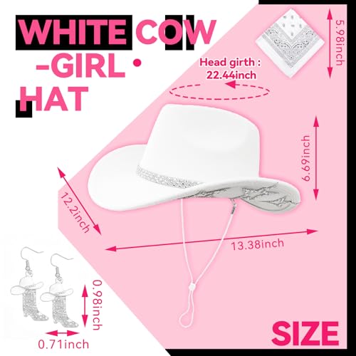 SHENYI Cowgirl Hat and Bandana and Heart Sunglasses Glitter Rhinestone Star Cowboy Hat Western Sparkly Hats for Women Men - color: Cowgirl White
