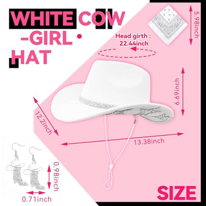 SHENYI Cowgirl Hat and Bandana and Heart Sunglasses Glitter Rhinestone Star Cowboy Hat Western Sparkly Hats for Women Men - color: Cowgirl White