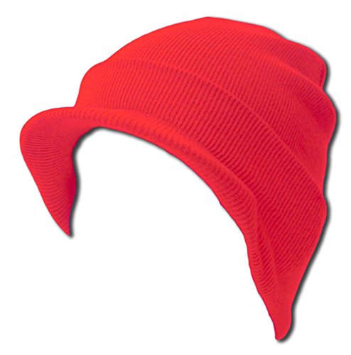 TOP HEADWEAR Cuff Beanie Cap with Visor - color: Red
