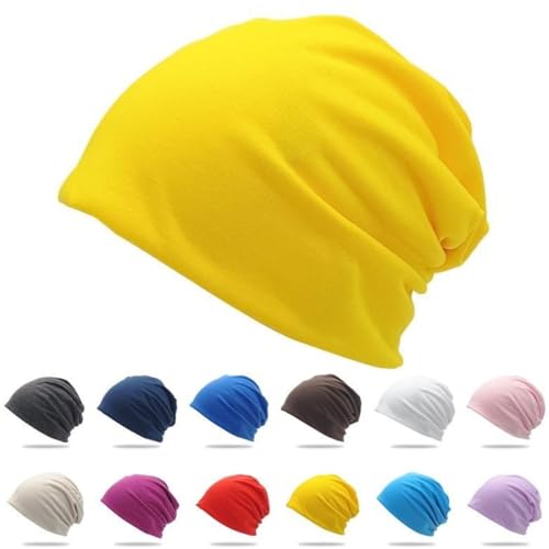 Cotton Slouchy Beanie hat Candy Color Chemo Skull Cap Men Women Beanies - color: Yellow