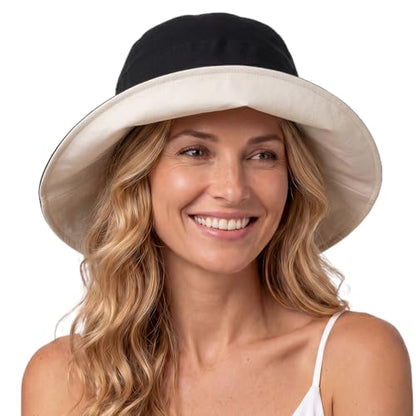 TOP-EX ChicPony Women's UPF 50+ Cotton Linen Wide Brim Sun Hat - color: Black, size: Large
