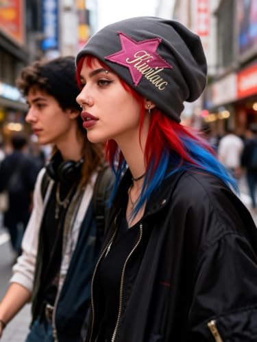Y2K Slouch Hat Star Beanie Hat Grunge Accessories Winter Warm Cap Retro Design Knit Beanie for Women Men - color: Dark Grey