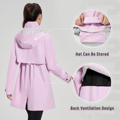 baleaf Women's Long Rain Coat Lightweight Packable Jacket with Hood - color: Pastel Purple, size: XX-Large