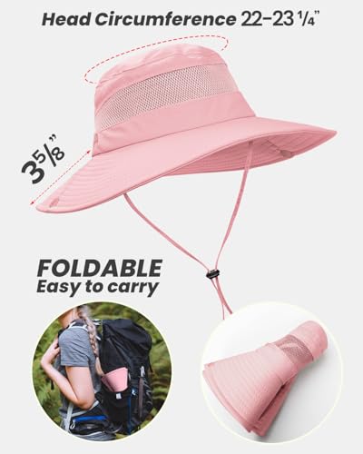 EW EastWater Beach Sun Bucket Hats for Women,UV Protection High Ponytail Hole UPF 50+ Waterproof for Hiking Safari Fishing - color: Pink