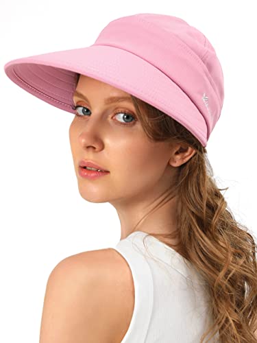Sun Hats for Women Wide Brim Visor UV Protection Beach Summer Packable Cap - color: Pink