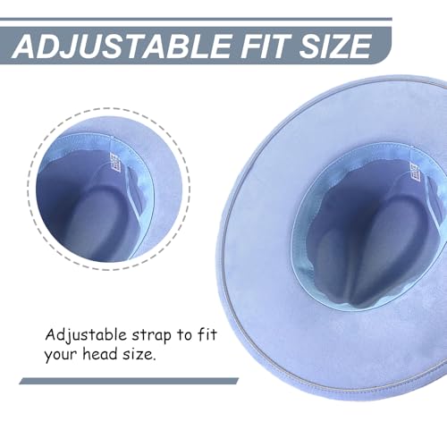 Fedora Hats for Women Man with Big Wide Brim Classic Suede Panama Hat Western Outdoor hat - color: Sky-blue
