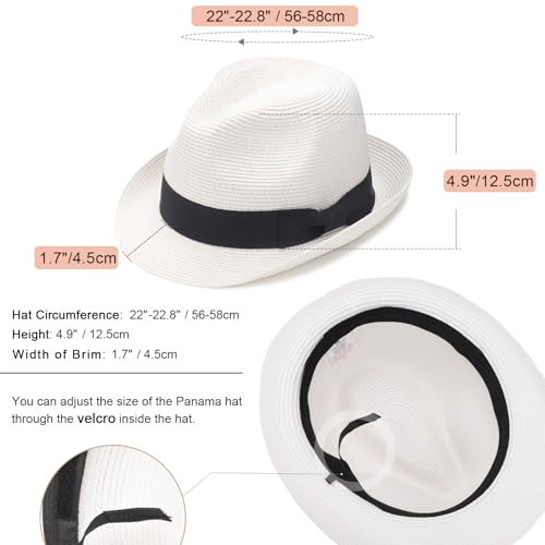 AQOKKA Summer Straw Fedora Hat for Women Men Travel Panama Hat with Wide Brim Roll Up Sun Hat for Beach Outdoor UPF 50+ - color: Rolled Straw Hat: : White With Black Band