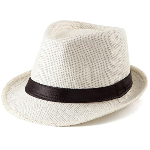 XL Straw Fedora Hats for Men Summer Trilby Beach Travel Panama Casual 7 1/2 - color: Milk White