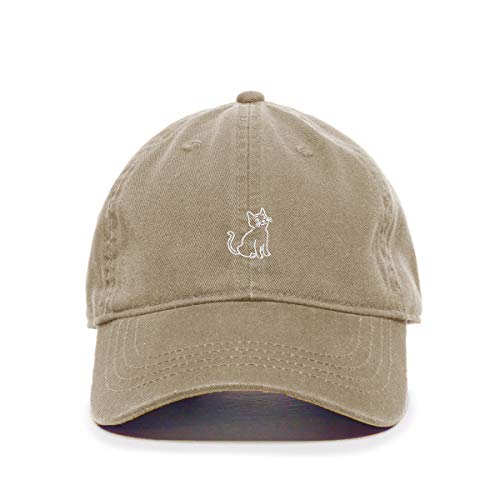 Cat Baseball Cap Embroidered Cotton Adjustable Dad Hat - color: Khaki
