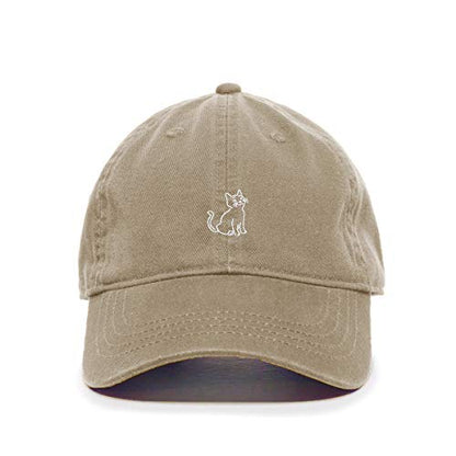 Cat Baseball Cap Embroidered Cotton Adjustable Dad Hat - color: Khaki