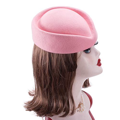 Lawliet Wool Stewardess Air Hostesses Pillbox Hat Millinery Teardrop Fascinator Base A040 - color: Pink