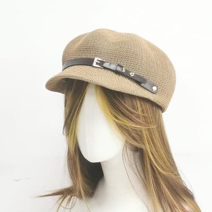 Lightweight Newsboy Cap Beret Breathable Mesh Sun Hat Beach Hats for Women - color: Khaki