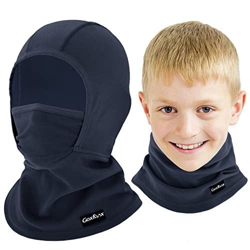 GoxRunx Kids Balaclava Ski Mask,Fleece Face Mask Neck Warmer for Boys Girls,Windproof Face Cover for Cold Weather - color: Navy