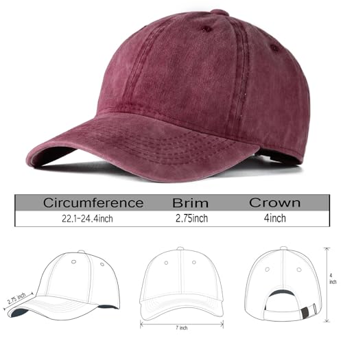 Edoneery Baseball Cap for Men and Women, Low Profile Washed Cotton Dad Hat - color: Red-1