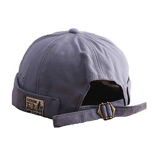 Men Hats Docker Cap Hats Beanie Sailor Cap Worker Hat Rolled Cuff Retro Brimless Hat with Adjustable - color: Dzm34-blue