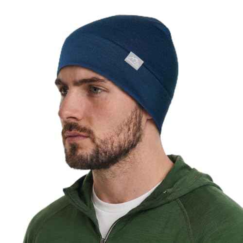 100% Merino Wool Beanie for Women, Men - Skull Cap 17.5um, Adult Hat Unisex - color: Denim